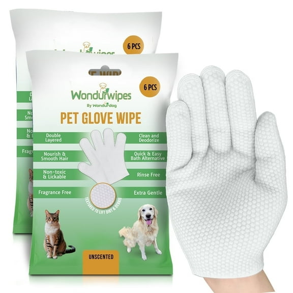 12pc. Premium Pet Glove Cleaning Wipes for Dogs & Cats | Textured, Deodorizing & Hypoallergenic Gloves with Aloe Vera & Shea Butter – Gentle, Skin-Safe Wipes for Fur, Face & Body, Odor Control