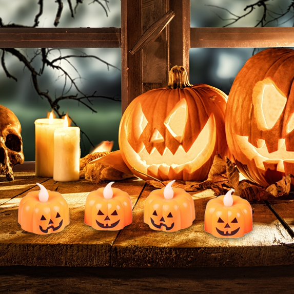 12pc Pumpkin Lights Decorations,Halloween Decorations,Lights That Adding to The Atmosphere, Flameless Candles, Halloween Flickering Tealight Candle for Home Table Indoor Night Party Decor