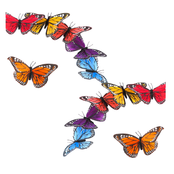 12pc Rainbow Feather Monarch Butterflies - for Spring and Fairy Garden Decor - Factory Direct Craft