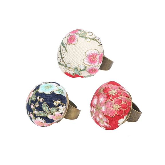 12pc Random Color & Flower Pattern Cloth Needle Pin Cushions Elastic Finger Ring Needle Cushions Colorful 41~43x34~36mm