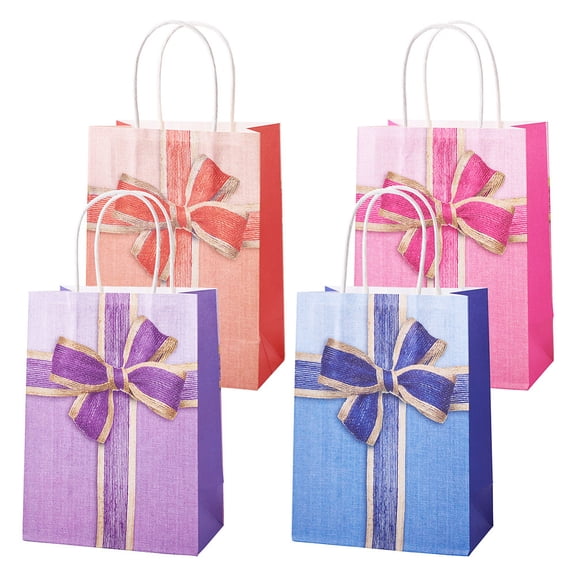 12pc Rectangle Paper Gift Storage Bags with Handle Bowknot Print Shopping Bags Mixed Color 15x8x21cm