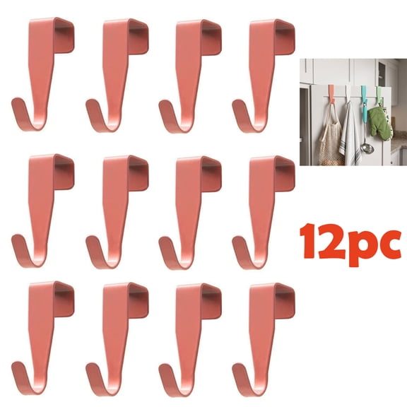 12pc Single Hooks Over Cabinet Door Hook, Carbon Steel Hanger Hook Over The Door Drawer Hooks, Metal J-Hooks for Kitchen, Bathroom, Laundry Room, Hanging Hooks, Space-Saving Organizer, 4 Colors