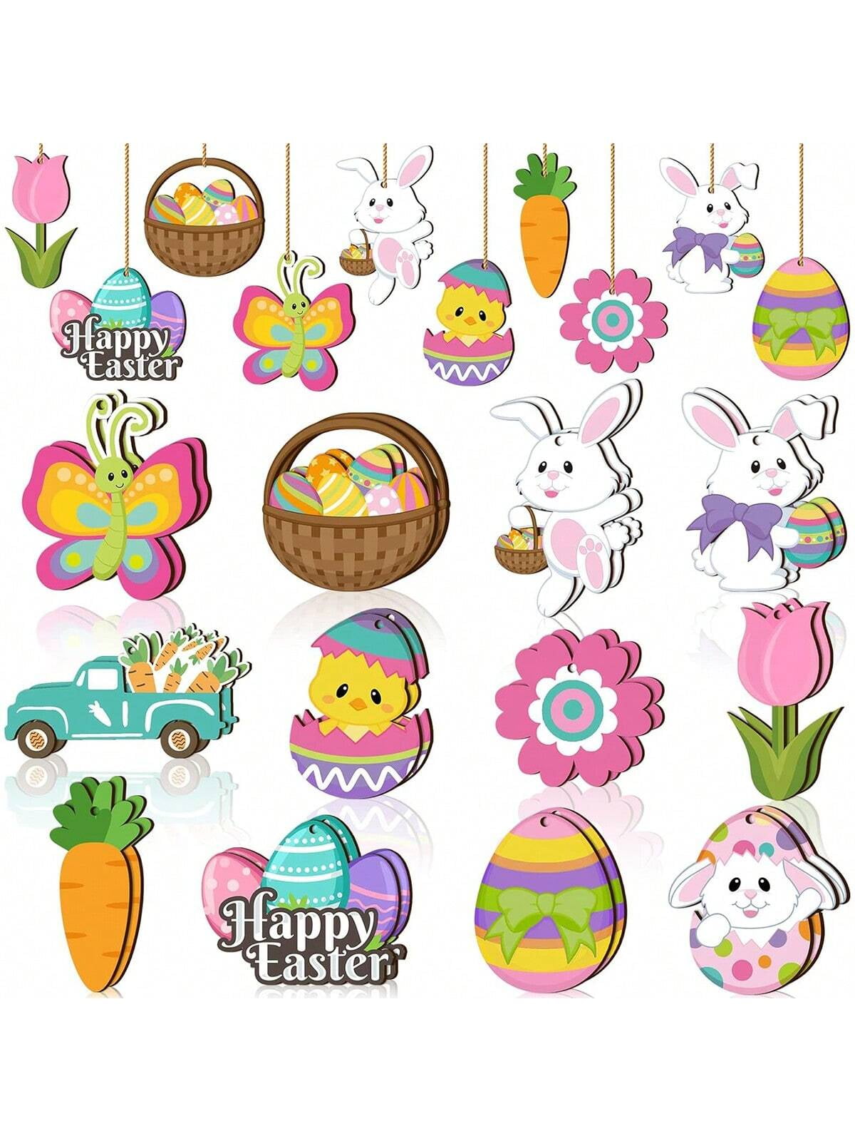 12pc Spring Easter Wooden Decorations Happy Easter Cutout Decorations ...