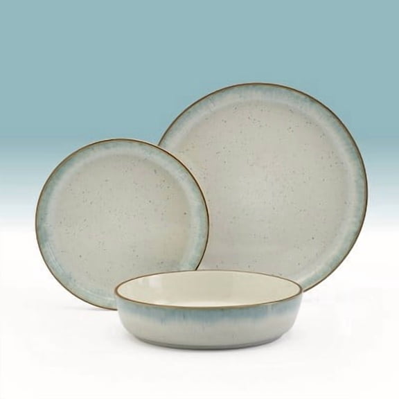 12pc Stoneware Sea Dinnerware Set Green - Solid Dishware Set, Service for 4, Dishwasher & Microwave Safe