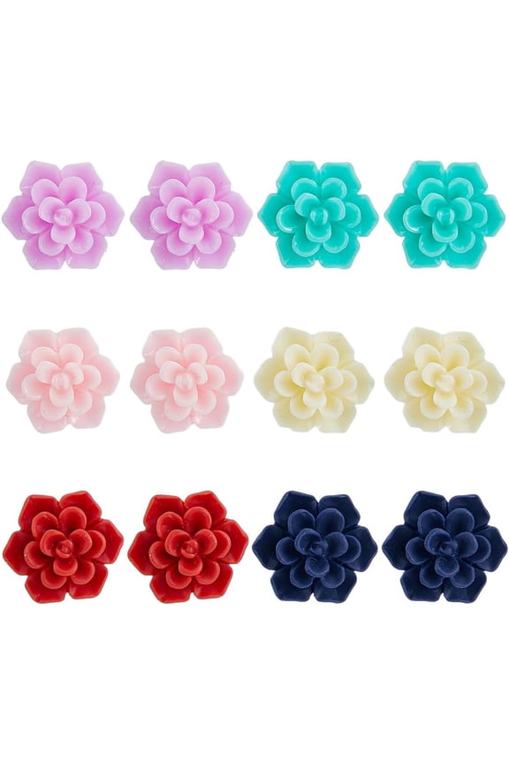 12pc Succulent Stud Earrings Plant Ear Stud 3D Flower Polymer Clay Stud Earring Jewelry