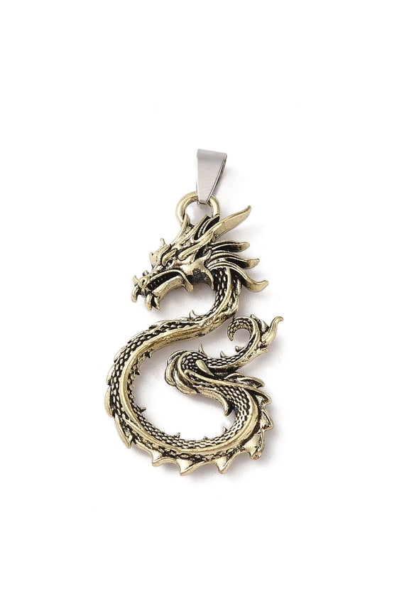 12pc Tibetan Style Alloy Pendants Cadmium Free & Lead Free Dragon Golden 46.5x27x7.5mm Hole: 4.5x8mm