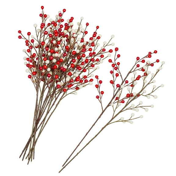 12pc Weather Resistant Red and Cream Berry Stems - for Valentines Decor - Factory Direct Craft
