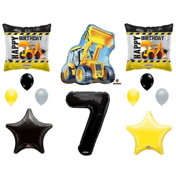 12pc new BALLOON set 7th BIRTHDAY party CONSTRUCTION truck DUMP bulldozer TRACTOR gift FAVORS decorations PHOTO booth PROPS
