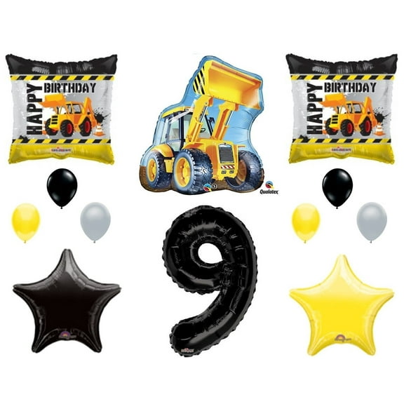 12pc new BALLOON set 9th BIRTHDAY party CONSTRUCTION truck DUMP bulldozer TRACTOR gift FAVORS decorations PHOTO booth PROPS