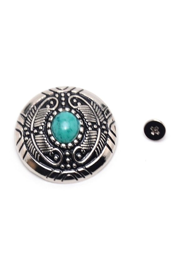 12pcs 1-Hole Alloy & Cat eye Turquoise Decorative Rivets Flat Round with Leaf Pattern for Luggage and Hardware Accessaries Dark Turquoise 30x11~11.8mm Hole: 2.5mm