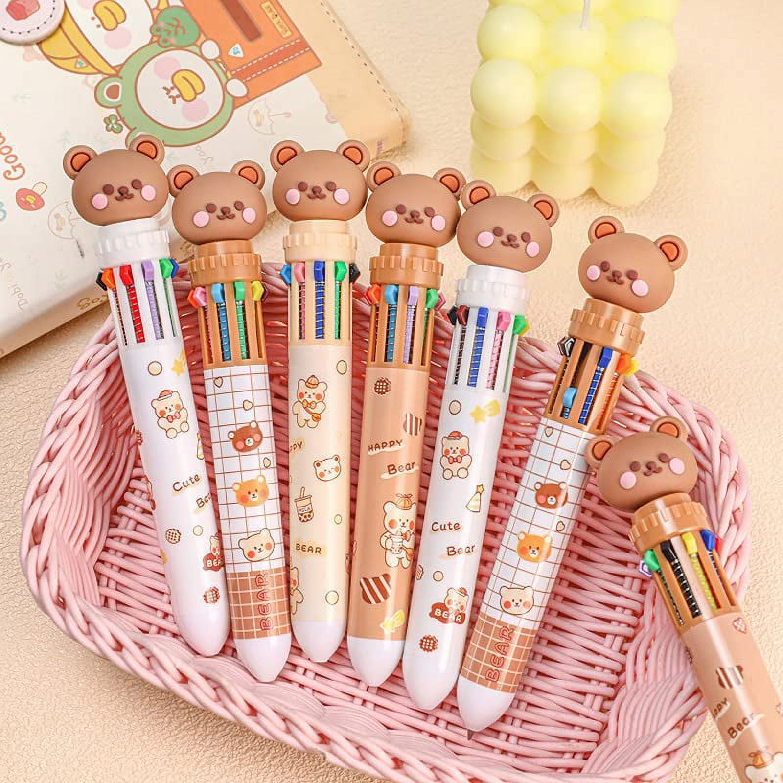 12pcs 10 Colors Ballpoint Pens Kawaii Cute Bear Pens 0.5mm Cartoon  Multicolor Writing Pen School Accessories Stationery for Girls