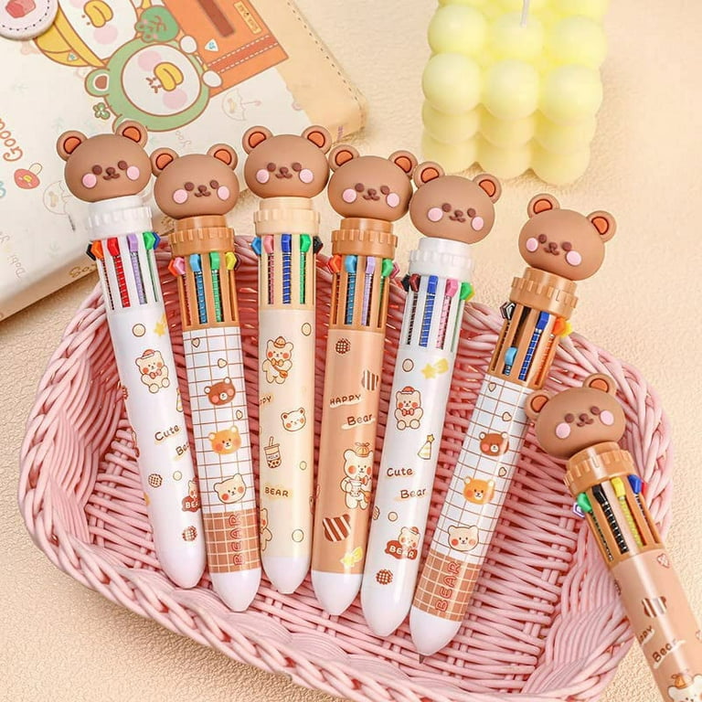  12PCS Cartoon Bear Ballpoint Pen with Sticky Notes 3x3in 50  Sheets/Pad for Office Press Retractable Pen School Supplies Party Favors  Classroom and Game Prizes Gift for Kids Boys and girls