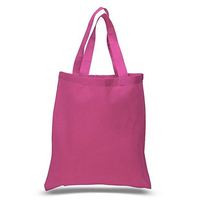 12pcs 100% Cotton Canvas Reusable Grocery Shopping Tote Bags in Bulk - 15x16 (HotPink)