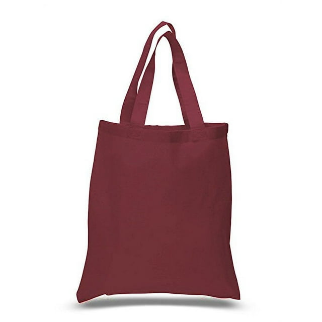 12pcs 100% Cotton Canvas Reusable Grocery Shopping Tote Bags in Bulk - 15x16 (Maroon)