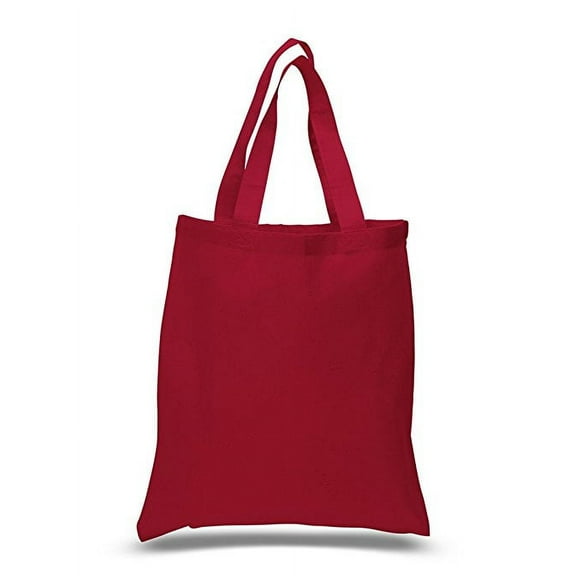 12pcs 100% Cotton Canvas Reusable Grocery Shopping Tote Bags in Bulk - 15x16 (Red)
