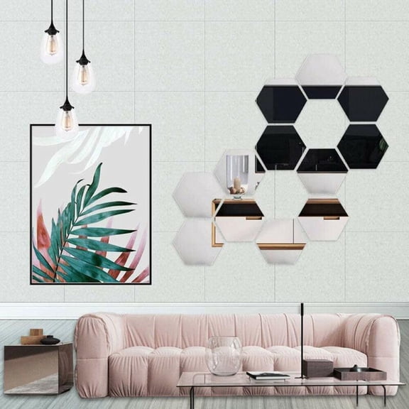 12pcs 12/36pc Mirror Tile Wall Sticker Hexagon Self Adhesive Room Decor Stick On Art Smile Home