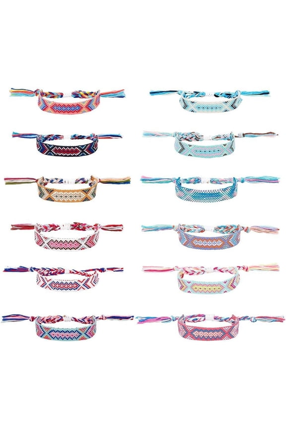 12pcs 12 Colors Boho Surfer Bracelets Ethnic Adjustable Handmade Rope Bracelet Unisex Friendship Bracelets Waterproof Surfer Beach Bracelet Colorful Anklet Bracelet for Women Men Mixed Color