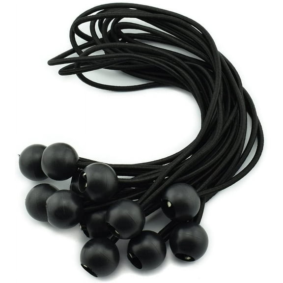 12pcs 12 Inches (30cm) Ball Bungee Cords Black Elastic String Canopy Tarp Tie Down Straps Tent Fix Rope