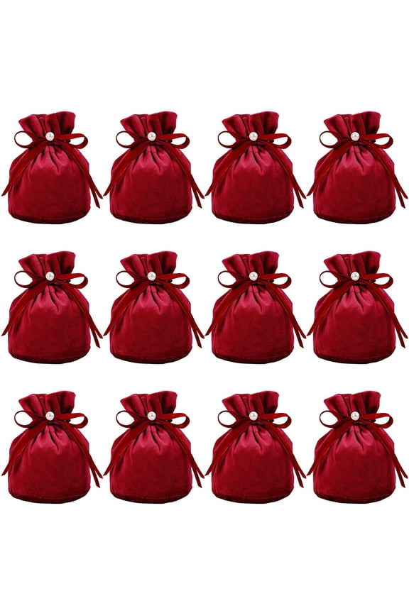 12pcs 12 Pcs Velvet Bags Drawstring Pouches Jewelry Storage Bags with Plastic Imitation Pearl for Christmas Wedding Birthday Party Favors Dark Red 5.2x5.5 Red