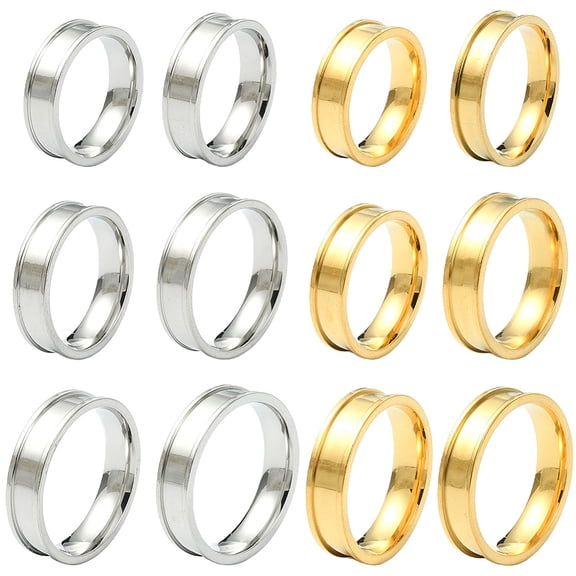 12pcs 12 styles 201 Stainless Steel Grooved Finger Ring Settings Ring Core Blank for Inlay Ring Jewelry Making Golden & Stainless Steel color Inner Diameter: 17~22mm 1pc/style
