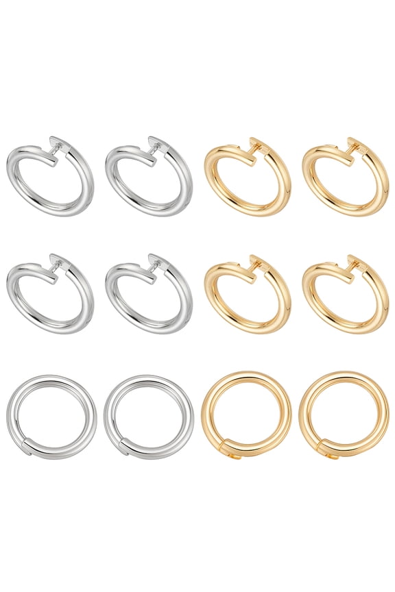 12pcs 14K Gold Plated Locking Jump Rings 12mm Round Locking Jump Rings Circle Clasp Open End Ring Connector for Necklace Bracelet Keychain