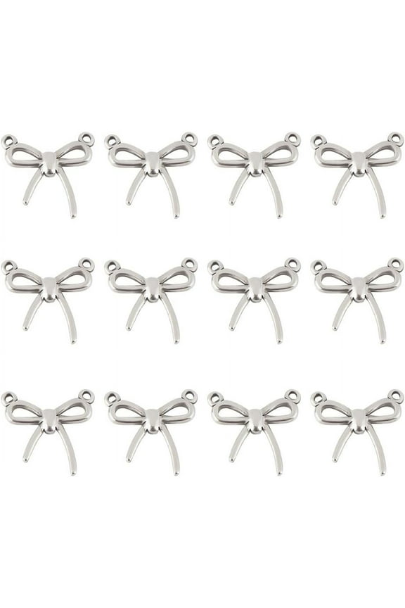 12pcs 18.5mm Bowknot Charm Stainless Steel Pendants Jewelry Making for DIY