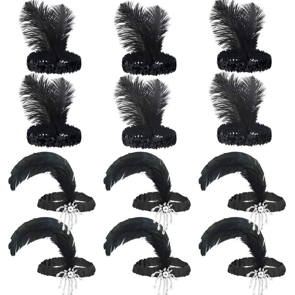 12pcs 1920s Flapper Headband, Costume Flapper Headpiece for Women, Feather Headband for Gatsby Theme Party