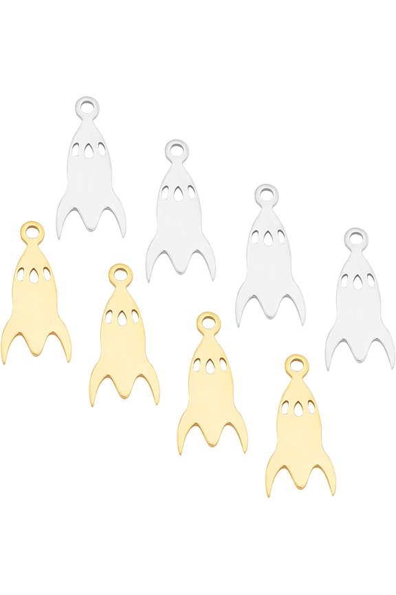 12pcs 2 Colors Flat Rocket Charm Stainless Steel Charm Metal Charms Pendant for Jewelry Making 18mm1.5mm Hole colorful