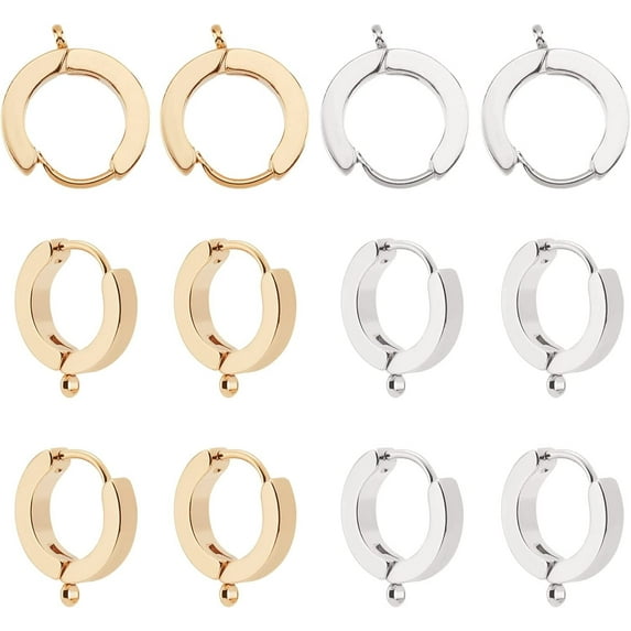 12pcs 2 Colors Huggie Hoop Earrings Stainless Steel Small Hoop Earrings Hypoallergenic Cartilage Earrings with Loop for Jewelry Dangle Earring Sleeper Tiny Hoop Earrings 15.5mm