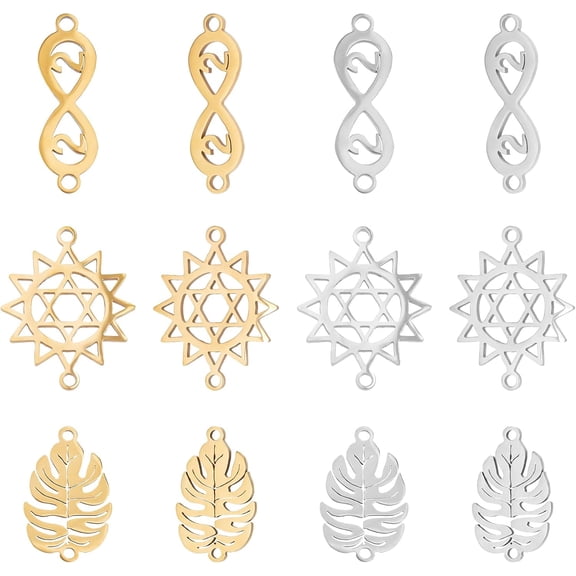 12pcs 2 Colors Leaf Sun Infinity Links 201 Stainless Steel Linking Charms Metal Connectors for DIY Jewelry Making