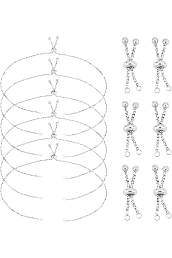 12pcs 2 Styles About 9 inches Adjustable Slider Bracelets Stainless Steel Chain Bracelet Extender Chains with Ball Ends for Jewelry Making Stainless Steel Color 2.5mm Hole