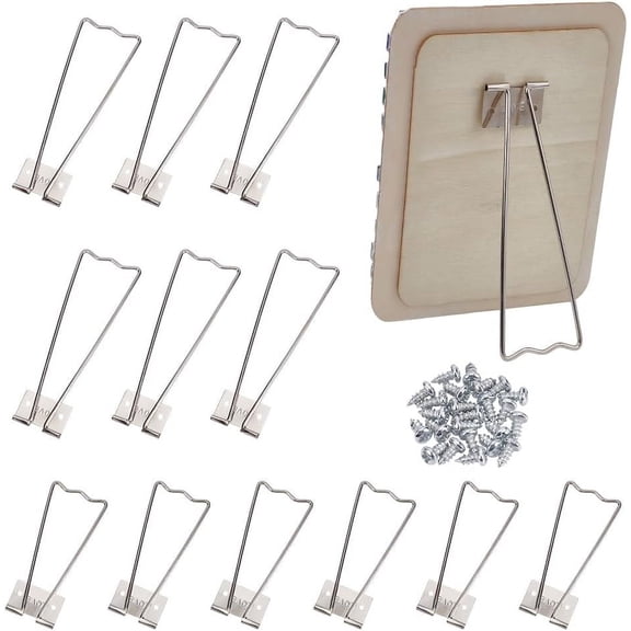 12pcs 2 Styles Photo Frame Easel Back Stand Iron Photo Frame Bracket Iron Picture Frame Easel with 24pcs Screws (Stainless Steel Color) Silver