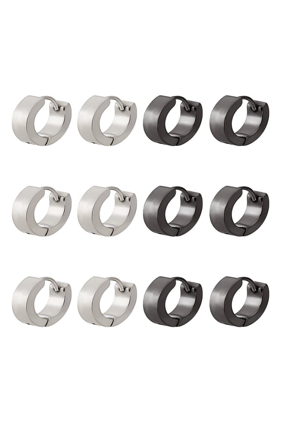 12pcs 2 colors 304 Stainless Steel Hoop Earrings Ring Mixed color 13.5x4mm 6pcs/color 304 Stainless Steel