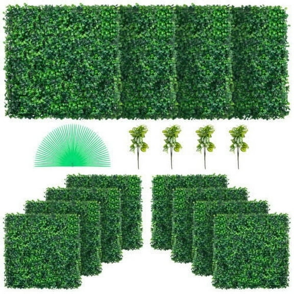 12pcs 20x20" Artificial Boxwood Wall Hedge Mat Plant Panels Outdoor Grass Fence