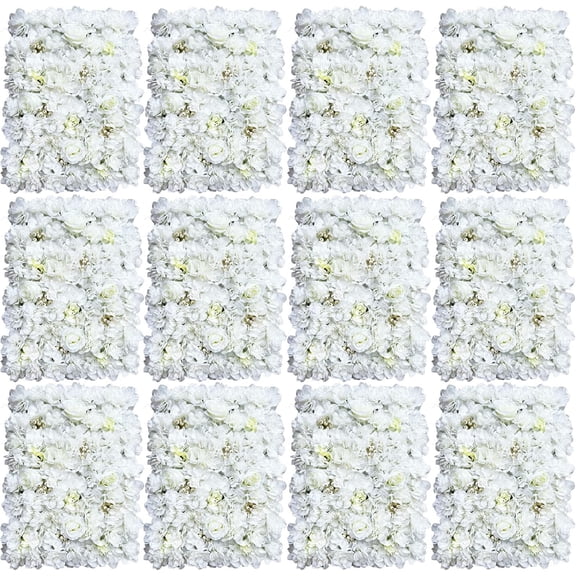 12pcs 23.62*15.74in Artificial Flower Wall Panel Background,3D White Plastic Hydrangea Rose Flowers Wall Backdrop for Wedding Party Event Photo Backdrop Wall Decor (White)