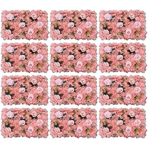 12pcs 24" x 16" Artificial Flower Wall Panel Background,3D Pink Plastic Hydrangea Rose Flowers Wall Backdrop for Wedding Party Event Photo Backdrop Wall Decor (Pink)$$Home Decor, Kitchen, & Other
