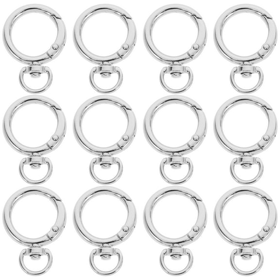 12pcs 25mm Alloy Round Carabiners Clips Snap Hooks with Swivel O Rings Buckles for Bags Belts Keychain Purses DIY Accessory Silver