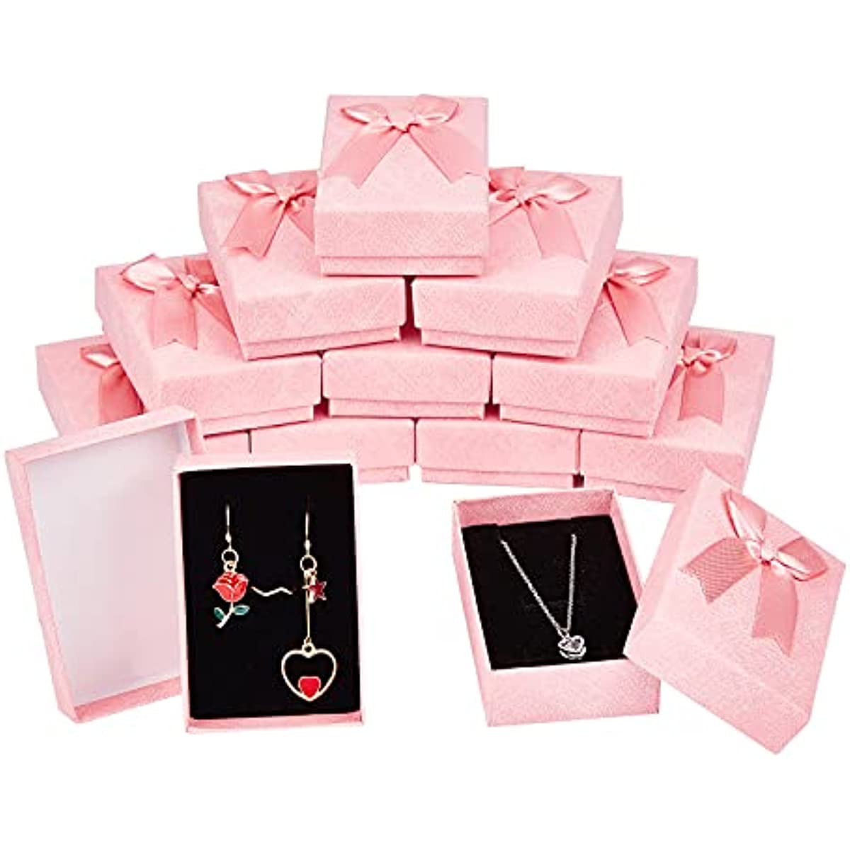 72 Pcs Jewelry Gift Box Set Small Gift Boxes Cardboard Paper Jewelry Boxes  Packaging Empty Gift Boxes with Lids Ribbon Bowknot for Rings Earrings