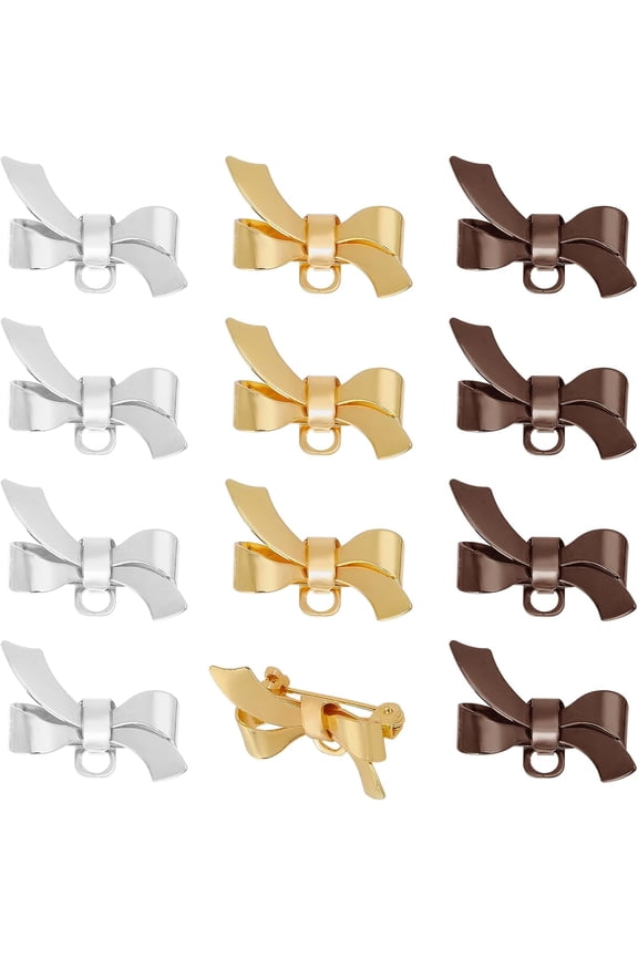 12pcs 3 Colors Brass Brooch Findings Bowknot Brass Brooches for Women Butterfly Brooch Pin Set for Backpack Clothes Decorations Party Anniversary Accessories 0.7 x0.9inch Multi-color DIY