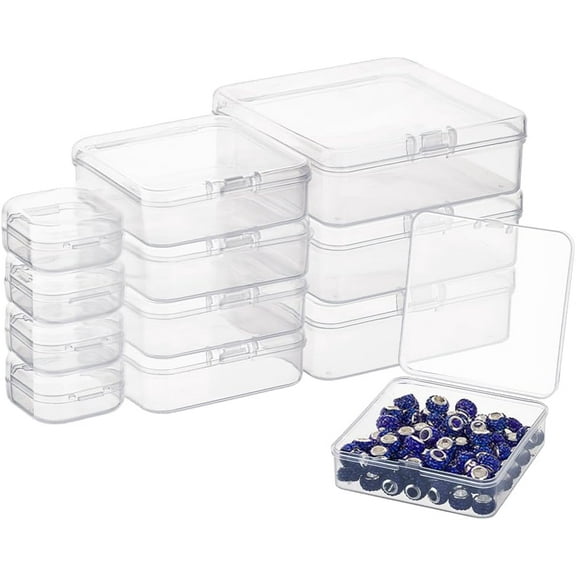12pcs 3 Sizes Storage Containers Box 1.3 2.5 3.3 inch Square Plastic Bead Organizer Clear Storage Case Mini Organizing Boxes for Small Items Earrings Jewelry Craft Supplies Fishing