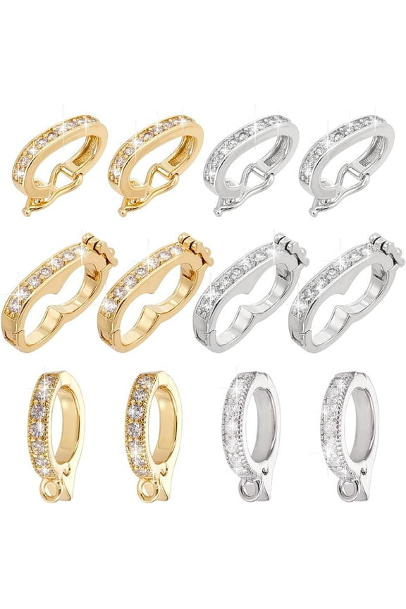 12pcs 3 Styles Enhancer Clasps Necklace Shortener Clasp Jewelry Clasps Cubic Zirconia Connector Bracelet Clasp Pearl Enhancer Push Clasp for DIY Jewelry Crafts Making Golden/Platinum