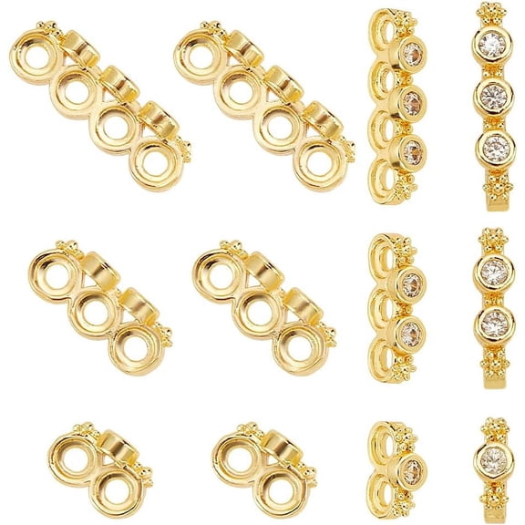 12pcs 3 styles Rack Plating Brass Pave Clear Cubic Zirconia Spacer Bars Flower Links Long-Lasting Plated Lead Free & Cadmium Free Real 18K golden Plated 4.5x6.5~13.5x2.5mm