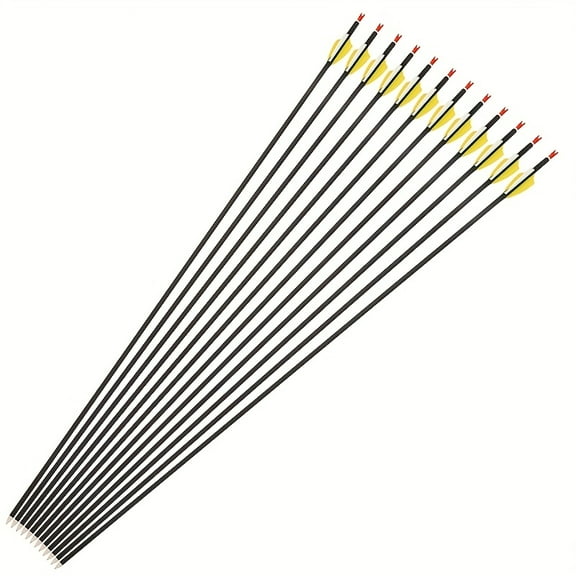 12pcs 30 '' Archery Carbon Arrow-1000Spine - Equipped with Arrows - Suitable for Compound Bow And Recurve Bow Indoor And Outdoor Archery, Target Practice, Hunting Equipment, Highquality Arrow
