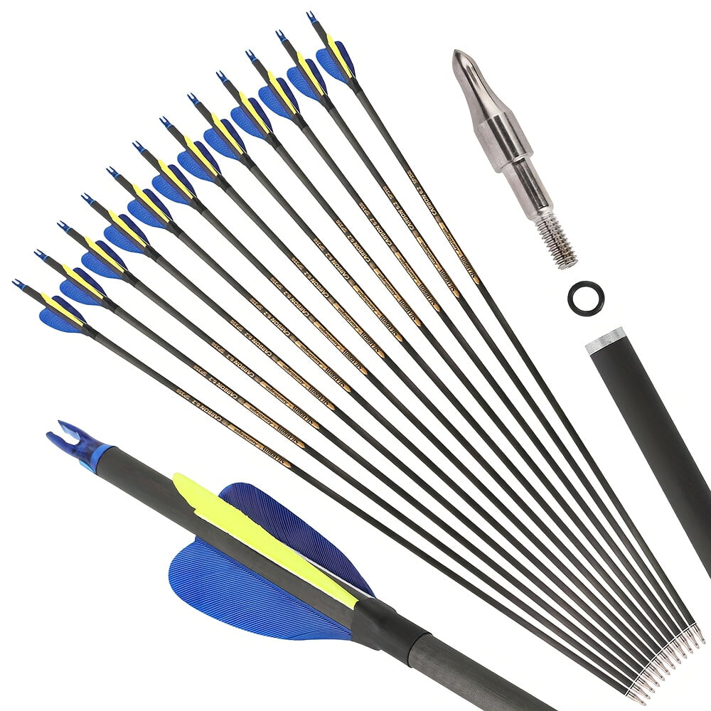 12pcs 30" Pure Carbon Arrow SP300-600 Archery 2" Feather Recurve Compound Bow