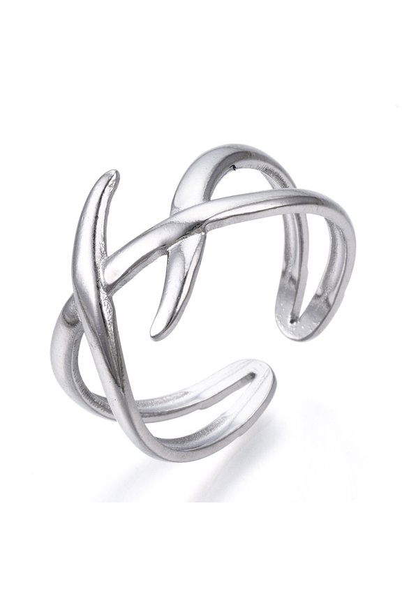 12pcs 304 Stainless Steel Wire Wrap Open Cuff Ring for Women Stainless Steel Color US Size 8 1/2(18.5mm)