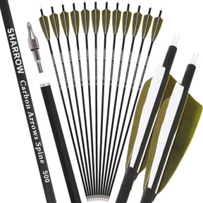 12pcs 30in Carbon Arrows 500 Spine with 4" Turkey Feather Fletching Bow Hunting