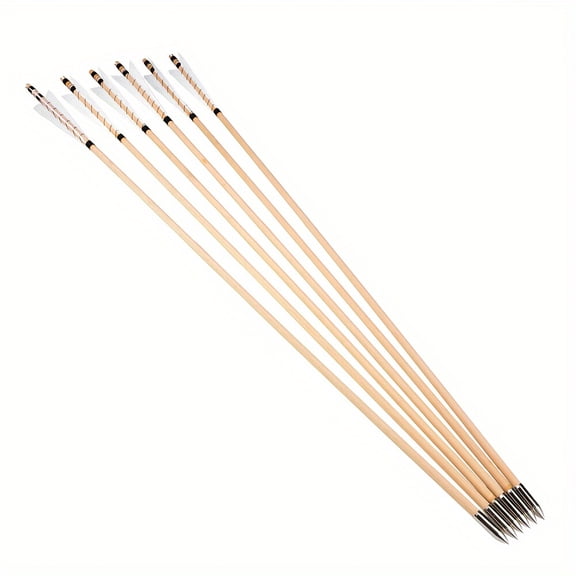 12pcs 32 Inch Traditional Wooden Arrow Feather Outdoor Long Bow, Curved Bow, Archery Target Hunting Accessories