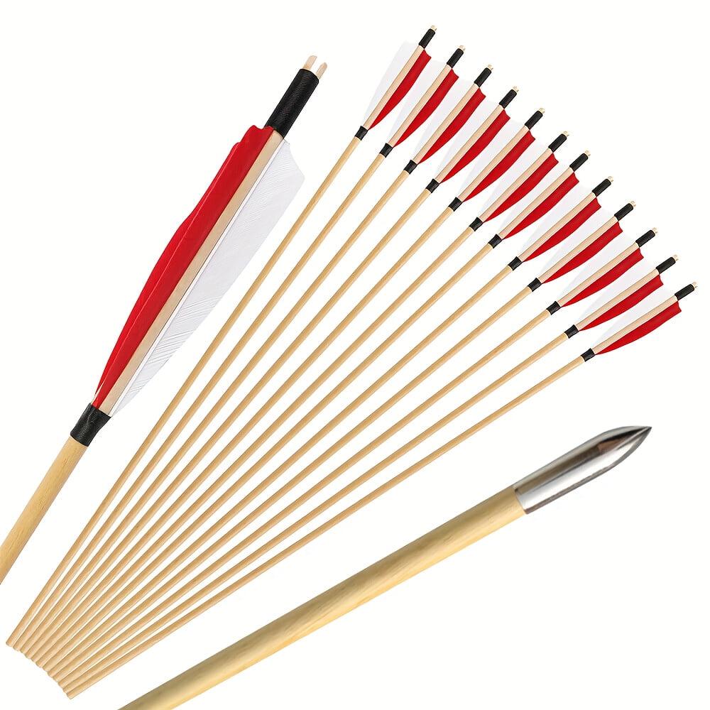 12pcs 32 Inch Wooden Arrows Outdoor Shooting Archery Traditional Bow And Arrow Support Bow And Arrow Accessories