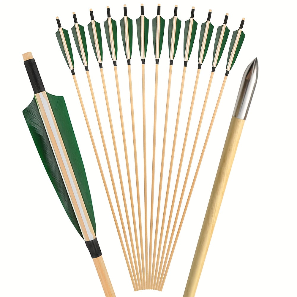 12pcs 32 Inch Wooden Arrows Outdoor Shooting Archery Traditional Bow And Arrow Support Bow And Arrow Accessories