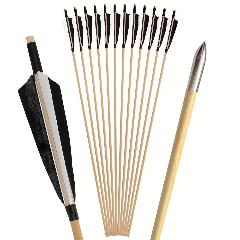 12pcs 32 Inch Wooden Arrows Outdoor Shooting Archery Traditional Bow And Arrow Support Bow And Arrow Accessories